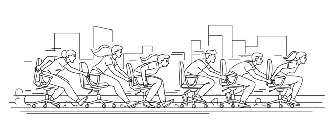 Naklejka premium Office chair racing illustration in line art style
