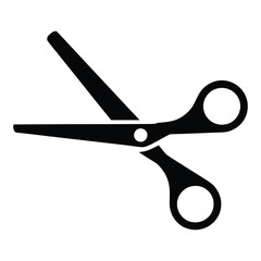  Classic black silhouette of open scissors casting a shadow on a white background