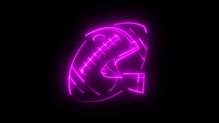 glowing neon American football icon animation with sport helmet equipment with black background .American football icon.4k video motion graphic animation . - Powered by Adobe