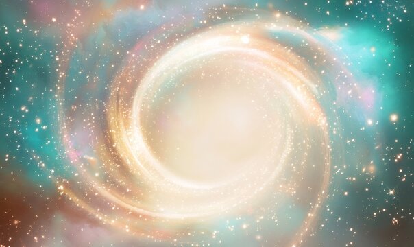 Sparkling cosmic energy creating a celestial spiral light effect in deep space