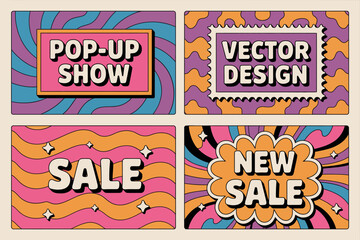 Catch attention with this energetic pop-up show promotional design highlighting sales and vector design concepts in a vibrant, colorful layout that's visually appealing.