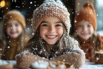 Young girl twirling joyfully in a winter wonderland.