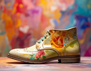 Colorful painted boot on abstract background