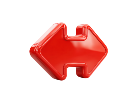 Red 3D Arrow Symbol Pointing Left and Right on Black back button isolated on a transparent background