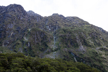 Waterfall in Milford Sound, New Zealand