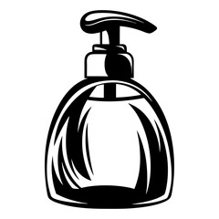Obraz premium Monochrome vector illustration of a cosmetic dispenser bottle for soap or lotion