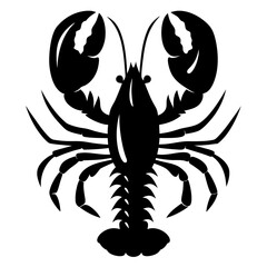 Black silhouette of a detailed lobster with claws and many legs