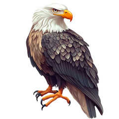 Obraz premium Majestic bald eagle perched against a stark black background.