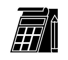 Calculator and pencil graphic symbolizing financial planning and business calculation in a clean, modern style