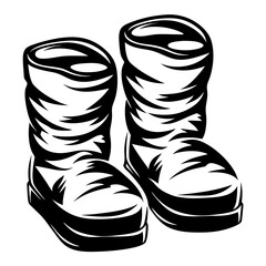 Pair of rugged work boots in black and white illustration style