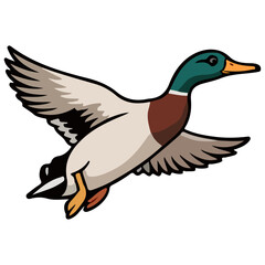 Duck Flying Cartoon Vector Illustration – Cute Bird Clip Art with Silhouette Set for Kids, Stickers, and Fun Animal Design