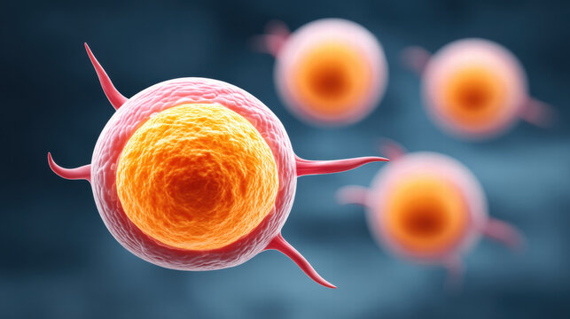 Regenerative cells in action showing dynamic biological process with vibrant colors and detailed structure