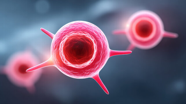 Regenerative cells in action depicted as vibrant biological structures under microscope in scientific environment