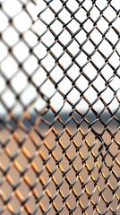 Fototapeta premium Close-up view of a weathered chain-link fence against a blurred background at a construction site during daylight hours