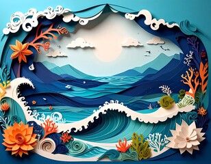 Colorful paper cut ocean scene