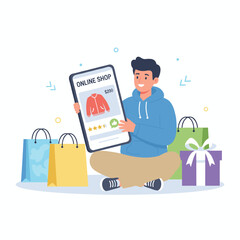 A man uses tag promotions to shop online on mobile commerce