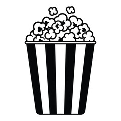 Classic popcorn bucket with kernels overflowing simple outline graphic for entertainment and cinema silhouette
