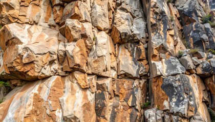 Close-up view of a rough, rocky cliff face