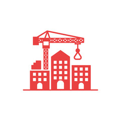 Red Outline Building Construction Cranes on Transparent Background Silhouette