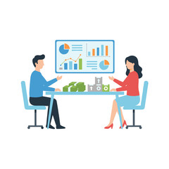 Fototapeta premium Illustration concept of a man and woman searching for a solution, presented as a flat illustration on a white background