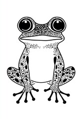 Black and white illustration of a detailed frog on a white background