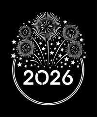 Vector art of elegant 2026 new year design featuring fireworks