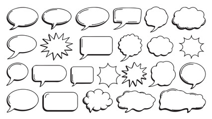 Obraz premium Collection of hand-drawn speech bubbles vector illustration of diverse shapes for chat and communication isolated on white background