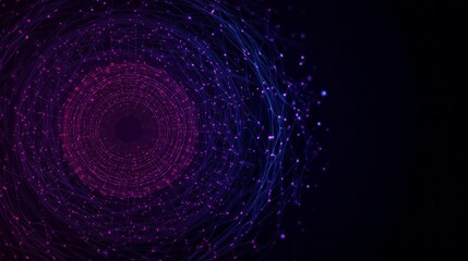 Abstract vortex of glowing purple and blue digital connections, futuristic technology background