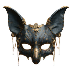 Ornate feline masquerade mask isolated on transparent background