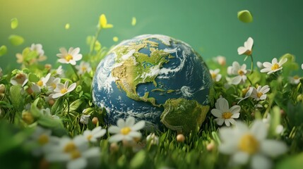 Earth surrounded by flowers in a vibrant nature focused visual