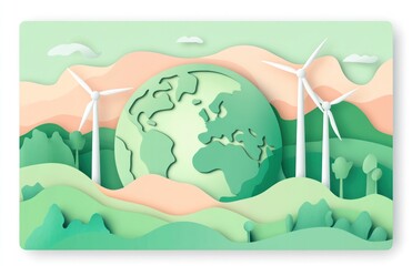 Earth with wind turbines illustration sustainable energy and environment