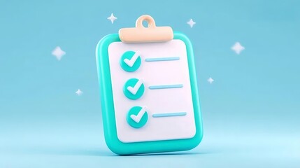 青の背景にチェックマークの付いたパステルクリップボード