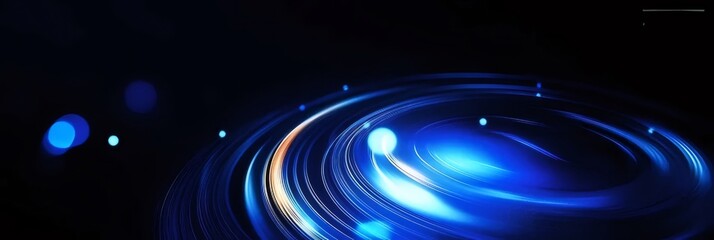 黒い背景に周回する青と金の銀河