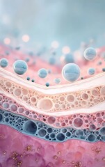 皮膚断面のイラストピンクと青の背景に水玉模様