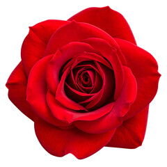 Vivid overhead view of a full, vibrant red blossom with intricately layered petals