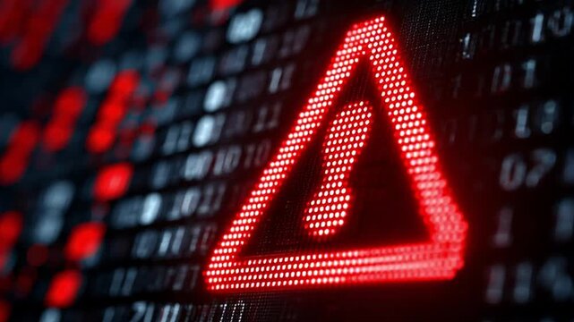 A red error alert symbol lights up against a backdrop of binary code, highlighting issues in the system. This visual captures a moment in programming where troubleshooting is necessary.