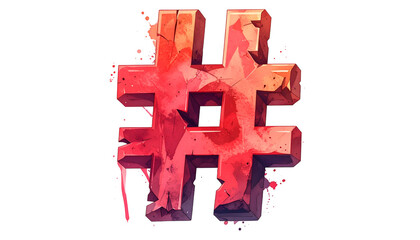 Stylized, cracked red stone hashtag against a black background, with watercolor effects