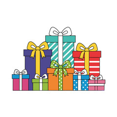 Colorful Stack of Wrapped Presents Illustration 