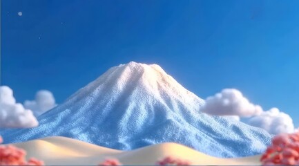 雪の頂と桜のある山頂の風景