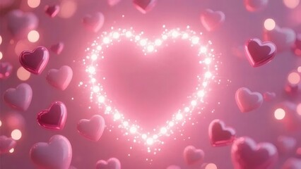 ピンクのハート型ライトとボケたハート バレンタインデー