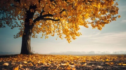 黄金色の葉が茂る秋の木立