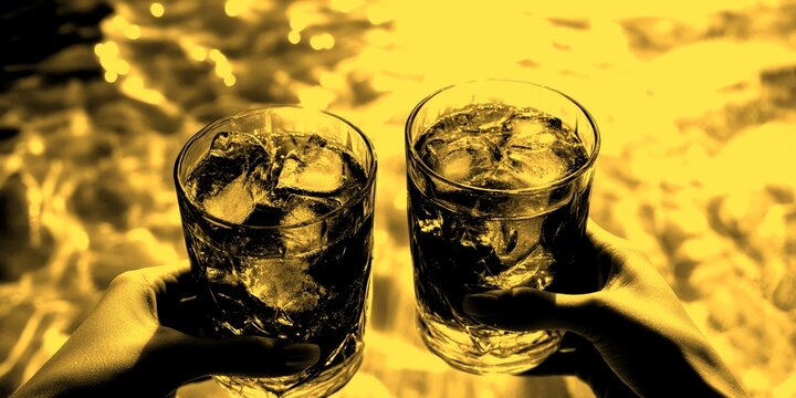 Refreshing summer drinks are toasted poolside during a sunny day - Powered by Adobe