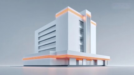 白の幾何学的建造物 オレンジのアクセント グレーの背景