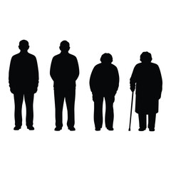 Diverse human silhouettes showcasing different ages and genders standing together silhouette