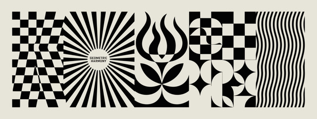 An abstract collection of geometric patterns, showcasing contrasting shapes that create a visual harmony. Ideal for projects in the realms of modern art, design, and aesthetics.