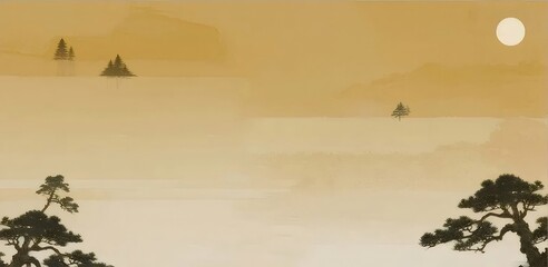 穏やかな黄色の中国の風景の絵画