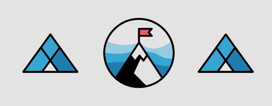 An artistic representation of a mountain range in a modern style, showcasing geometric shapes and gradients, ideal for branding related to nature and exploration.