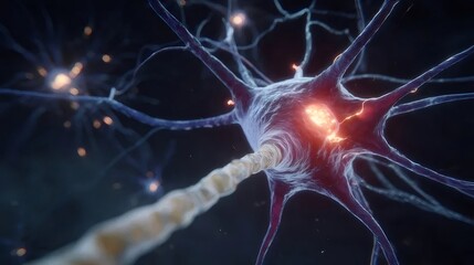 暗闇の中でシナプスを持つ青いニューロンネットワーク