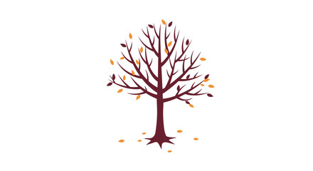 Obraz premium Autumn tree with falling leaves on white background