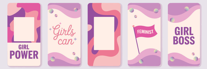 An abstract collection showcasing feminist themes and girl power through colorful graphics designed to inspire and energize creativity and empowerment in women.